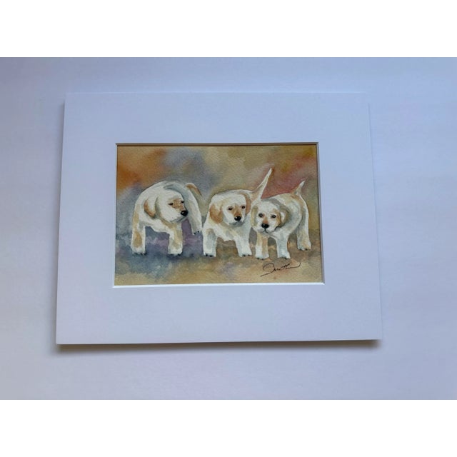 A trio of pups in watercolor. Signed, matted and ready to frame. Standard size.