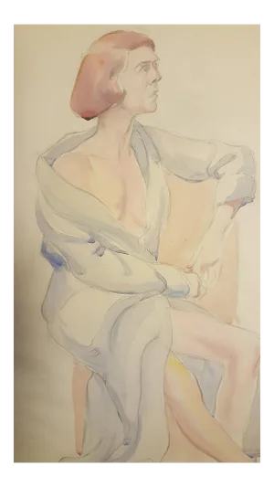 Watercolor Of Seated Woman By Eileen Churm