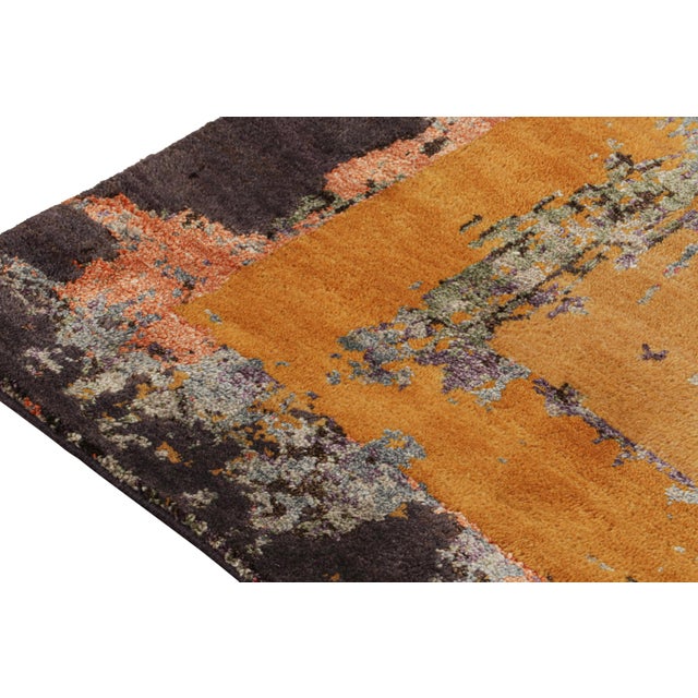 Modern Rug & Kilim’s Modern Abstract Runner in Blue With Gold Patterns For Sale - Image 3 of 7