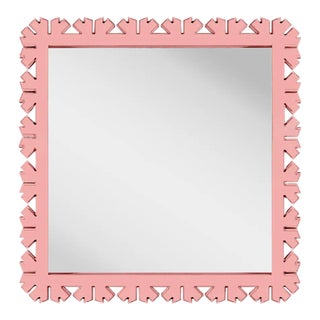 Fleur Home Audubon Bamboo Sticks Square Mirror in Pink Punch, 35.5x35.5 For Sale