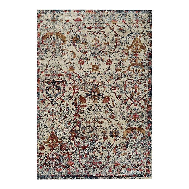 5x8 Ivory Hand-Knotted Wool Viscose Fragmented Floral Abstract Carpet Rug For Sale
