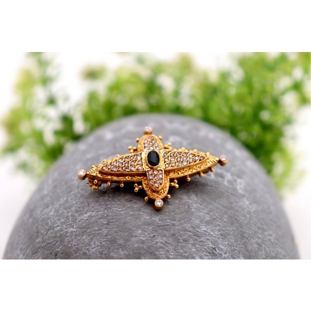 Gold Brooch with Diamond Chips For Sale - Image 6 of 6