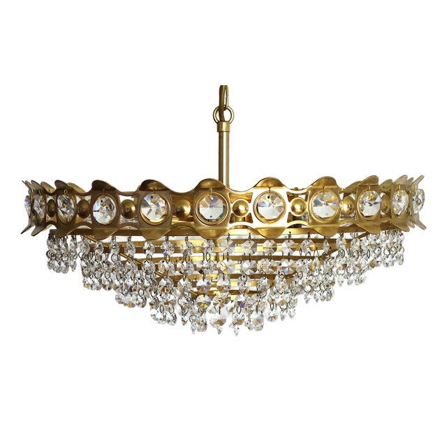Brass-Lead Crystal Chandelier by Joska Bodenmais, 1970s For Sale