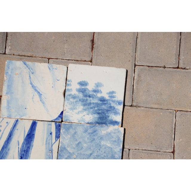 18th Century Portuguese Hand-Painted Baroque Landscape Tiles Featuring Figure Drapery & Scenic Elements, Set of 6 For Sale - Image 4 of 9