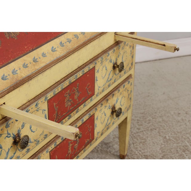 Yellow Vintage Italian Neoclassical Paint Decorated Secretary Desk For Sale - Image 8 of 18