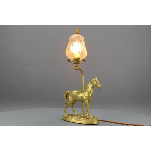 Hollywood Regency French Bronze Table Lamp with Horse Sculpture, 1950s For Sale - Image 3 of 18