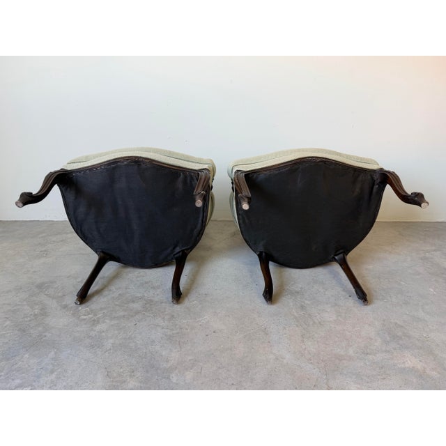 Vintage French Louis XV Style Carved Walnut & Cane Back Arm Accent Chairs – A Pair For Sale - Image 12 of 12