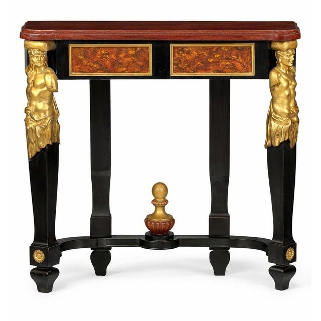 Italian Pair of Early 19th Century Italian Gilt Bronze Mounted Ebonized Console Tables For Sale - Image 3 of 10