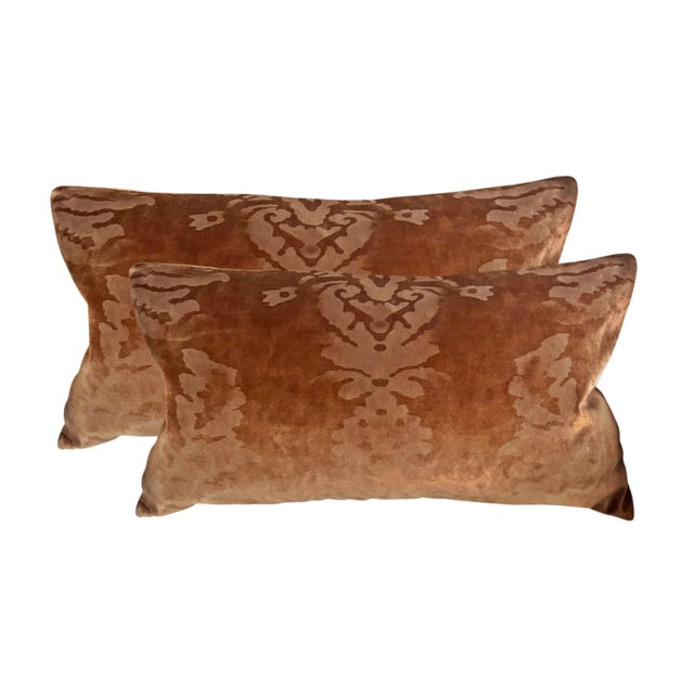 English Venezia Rame Velour Velvet Lumbar Pillows - A Pair For Sale - Image 3 of 3