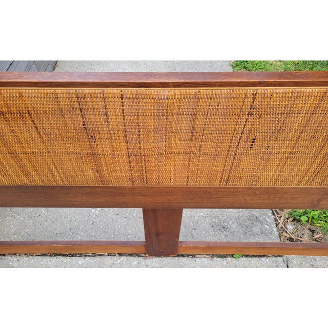 Mid-Century Modern 1960s King Walnut Headboard With Full Width Cane Insert in the Style of Jack Cartwright For Sale - Image 3 of 13