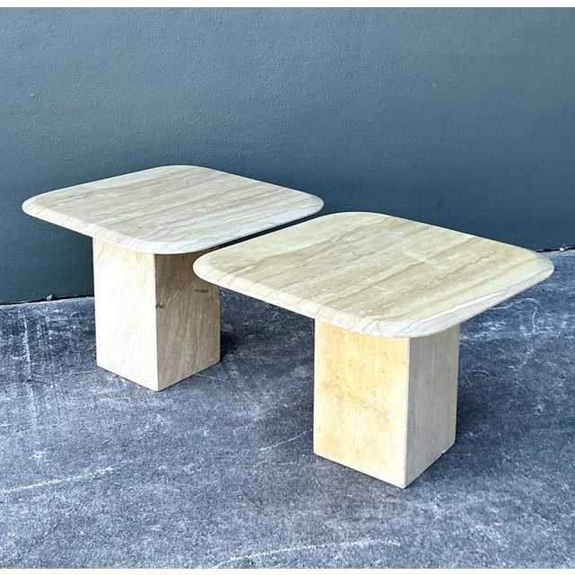 Late 20th Century Vintage Boho Travertine Side Tables - A Pair For Sale - Image 5 of 6