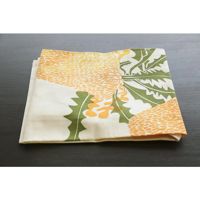 Mid-Century Boho Apron (Never Used) With Screen-Printed Thistle Motif in Warm Yellow and Olive Green For Sale - Image 10 of 11
