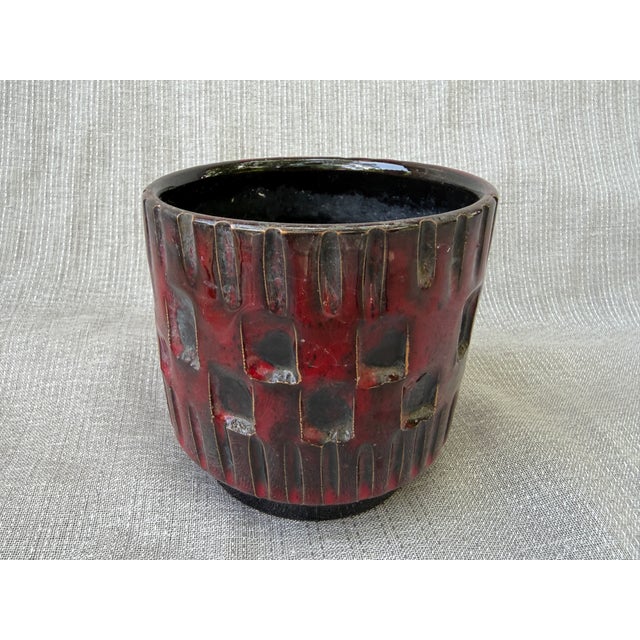Vintage Red Black Planter Italy For Sale - Image 9 of 13