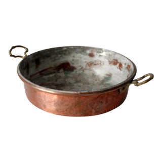 Antique Copper Pan With Brass Handles For Sale
