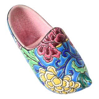 Enameled Pottery Shoe from Longwy, 1930s For Sale