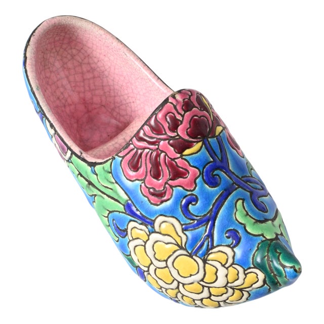 Enameled Pottery Shoe from Longwy, 1930s For Sale