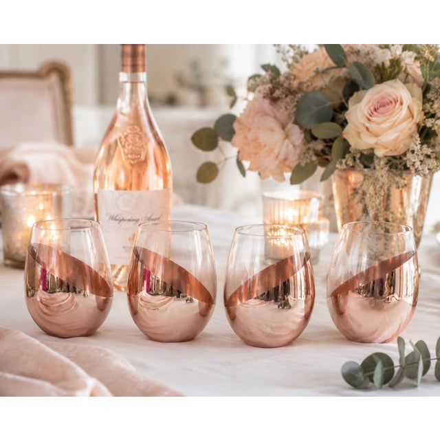 Late 20th Century Late 20th Century Rose Gold Ombre Stemless Modern Copper Metallic Wine Glasses, Set of 4 For Sale - Image 5 of 8