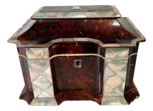 Mid 19th Century Faux Tortoiseshell Tea Caddy With Inlaid Mother of Pearl
