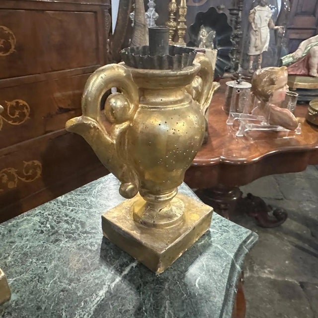 An Authentic Pair of Louis XVI Gilded Wood Sicilian Torcheres For Sale - Image 11 of 16