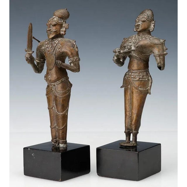 Indian 18th C Pair of Indian Bronzes Shiva Parvati as Hunters South India Tamil Nadu Metal Antique For Sale - Image 3 of 12