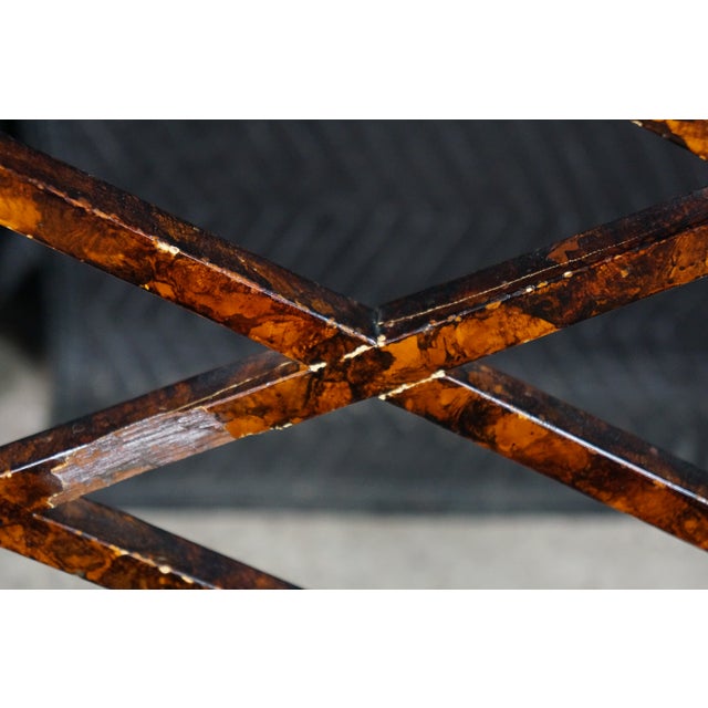 Vintage Chinese Chippendale Faux Tortoise Shell Pierced Trellis Bench Arm Chair For Sale - Image 9 of 18