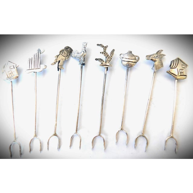 English Sterling Vintage Assorted Home-Themed Appetizer Forks, Set of Eight, MCM For Sale - Image 11 of 11
