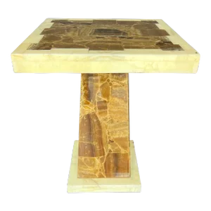 1960 Vintage Signed Muller of Mexico Onyx Pedestal/Side Table.