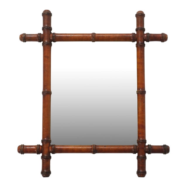Small Faux Bamboo Carved Frame Mirror, England 1940s For Sale