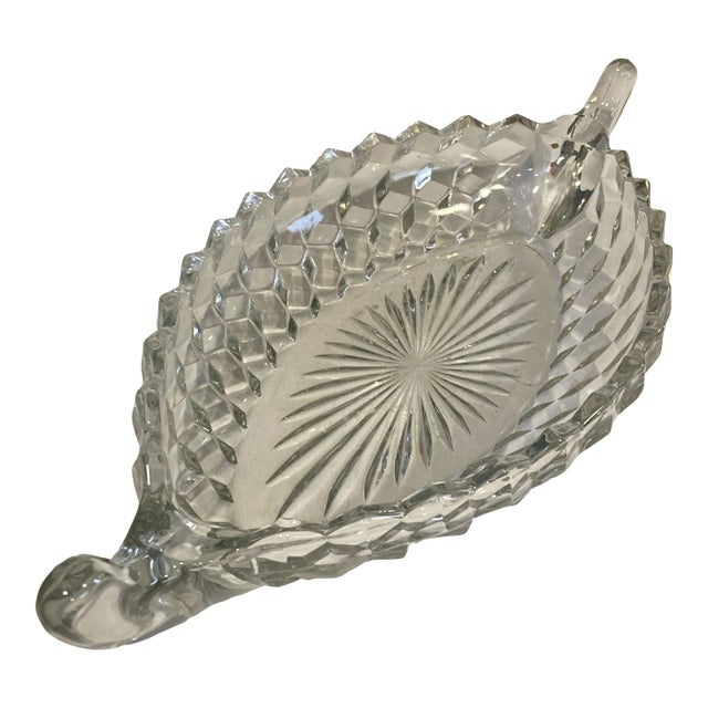 Vintage Fostoria "American" Diamond-Point Crystal Boat Dish With Scroll Handles For Sale