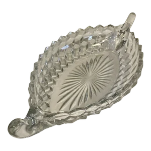 Vintage Fostoria "American" Diamond-Point Crystal Boat Dish With Scroll Handles