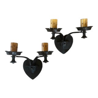 Heart Shaped Double Wall Sconces Circa 1920’s - a Pair For Sale