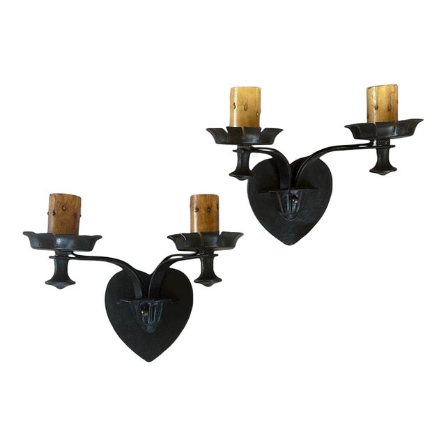 Heart Shaped Double Wall Sconces Circa 1920’s - a Pair For Sale