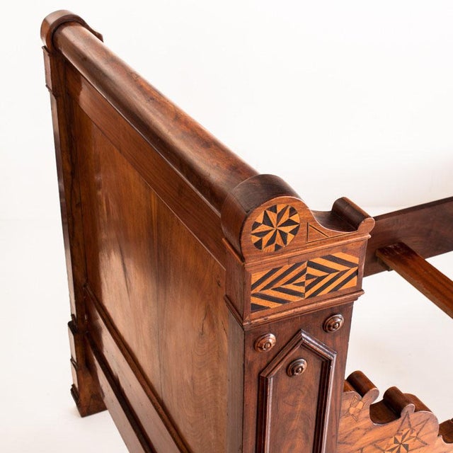 Wood Walnut Single Bed with Marquetry Details, France, 1930s For Sale - Image 7 of 18