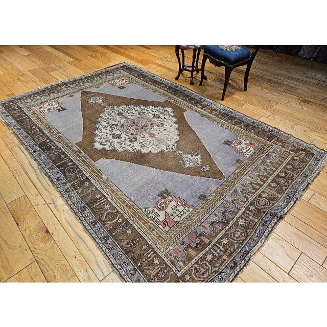 Turkish Vintage Turkish Oushak Rug, Hand-Knotted, Geometric Design, Pale Blue, 7' x 10' For Sale - Image 3 of 16