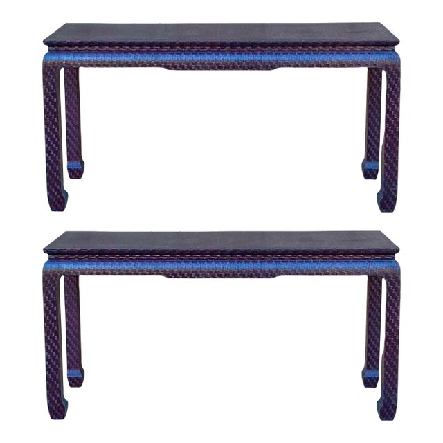 This is a Ming style grasscloth wrapped console tables attributed to Baker Furniture Company. It is in very good...