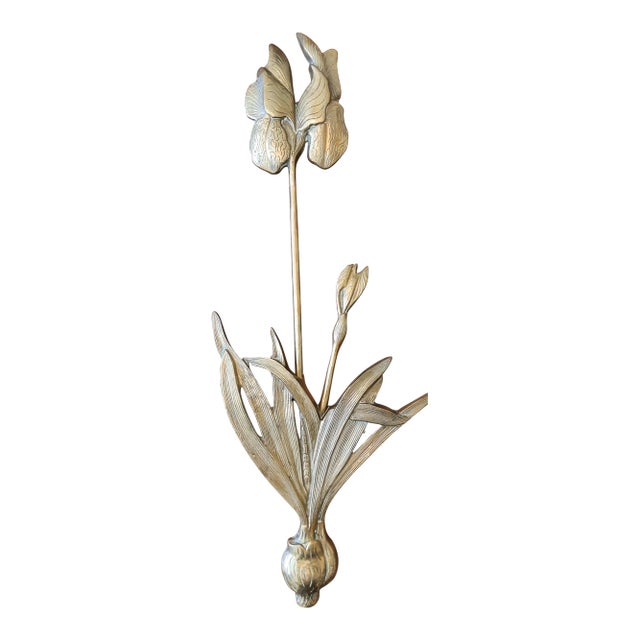 Brass Mid Century Iris Flower Botanical Wall Art For Sale