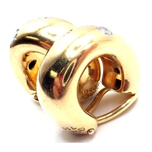 Metal Mid 20th Century Tiffany & Co. Etoile Diamond Yellow Gold and Platinum Hoop Earrings, Pair For Sale - Image 7 of 11