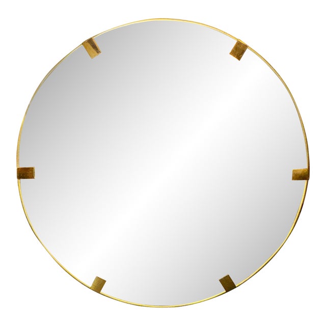 Vintage Italian Heavy Brass Round Mirror For Sale