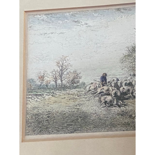 Framed 19th-Century Pastoral Landscape Etching of Sheep and a Shepherd. For Sale - Image 9 of 10