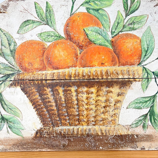 Italian Hand Painted Decorative Wood Panel With Basket of Oranges Made for Vietri For Sale In San Antonio - Image 6 of 9