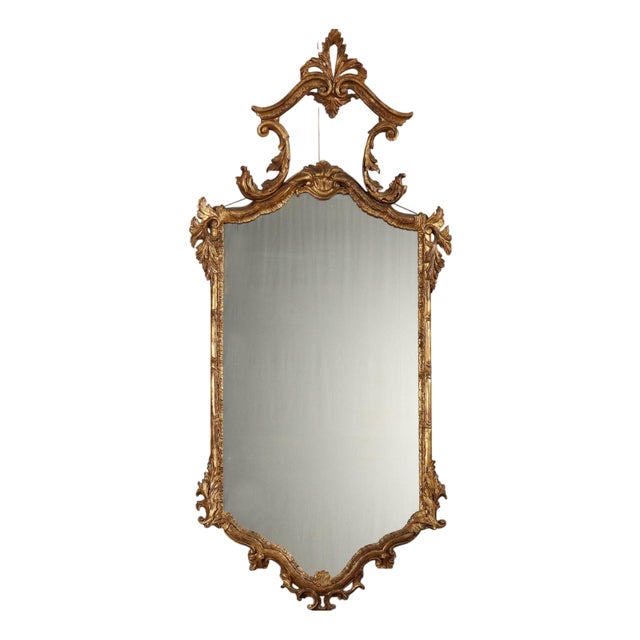 Carved and Gilded Wooden Mirror For Sale