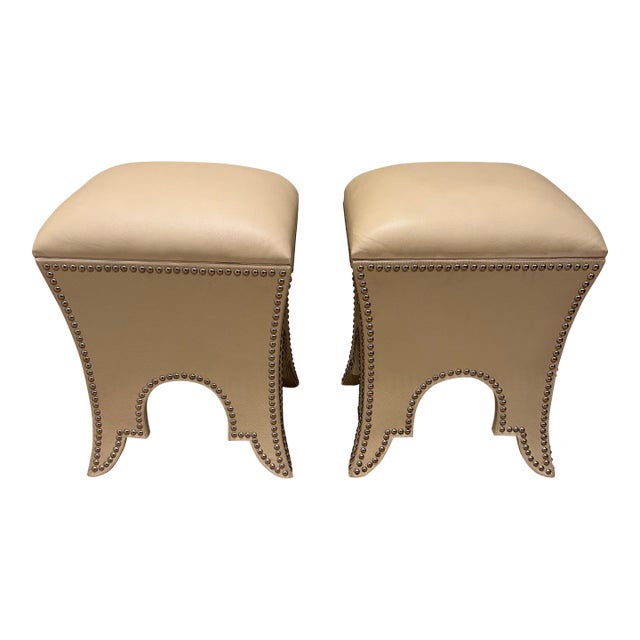Faux Leather Cream Ottomans With Storage -A Pair For Sale