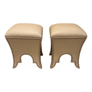 Faux Leather Cream Ottomans With Storage -A Pair