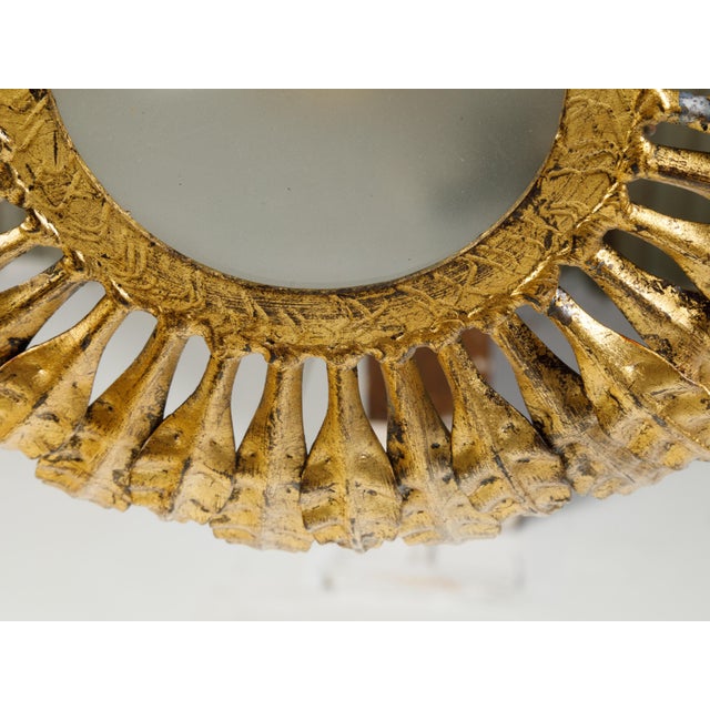 Mid 20th Century Spanish Gilt Metal Crown Chandelier with Leaves and Frosted Glass For Sale In Atlanta - Image 6 of 8
