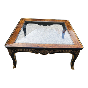 1980s Drexel Et Cetera Asian Inspired Coffee Table Chinoiserie Brass Ormolu Glass Top