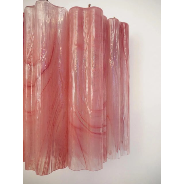 Pair of Murano Glass Tube Wall Sconces 5 Pink Alabaster Glass Tube For Sale - Image 4 of 9