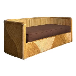 Vintage Boho Swirl Pencil Reed Sofa For Sale