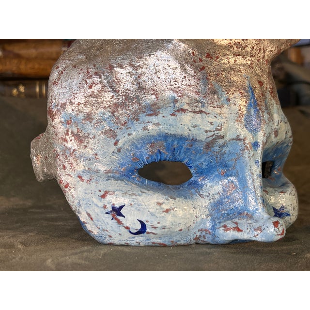 Paper Rare Venetian Baroque Style Handmade Paper Mache Silver Gilded & Painted Moon Mask For Sale - Image 7 of 11