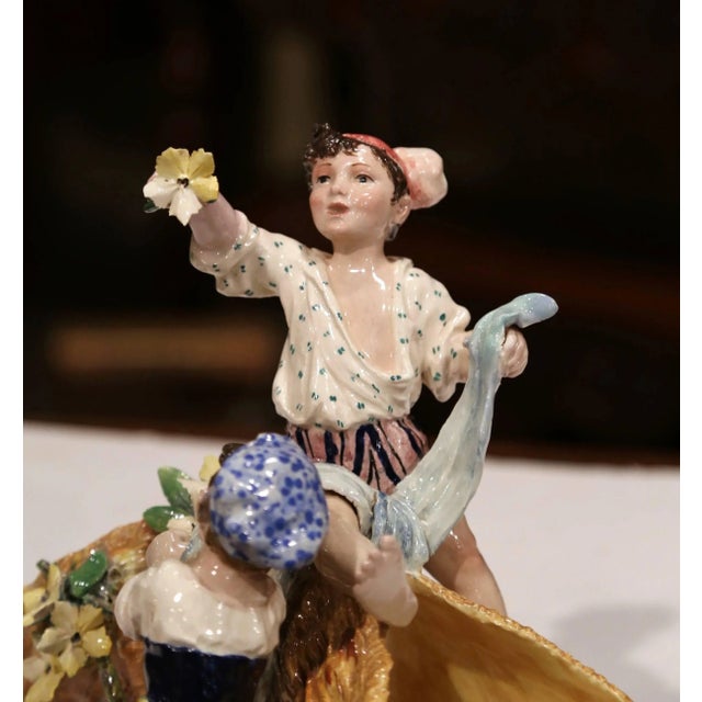 Early 20th Century French Painted Porcelain Barbotine Vase With Children Figures For Sale - Image 9 of 11