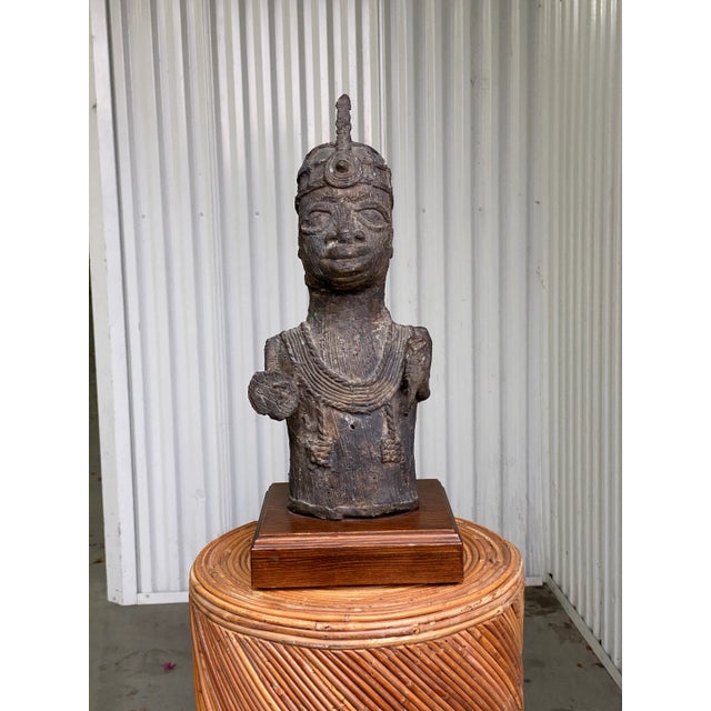 Bronze Vintage African Benin-Style Bronze Royal Bust Sculpture For Sale - Image 8 of 14